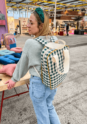 Idea for replace traditional handbag for daily use of the backpack. Gingham Backpacks, Velvet Backpacks by Bettys Home