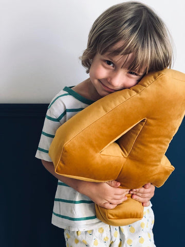 cute little boy with numer cushion 4 in velvet by bettys home