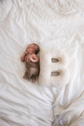 Boucle Letter Cushion B by Bettys Home with newborn baby 2