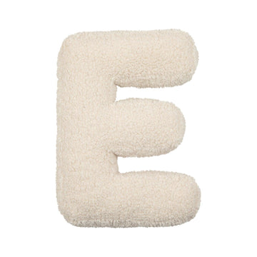 Boucle Letter cushion E by Bettys Home Teddy Letter Pillow on white background as kids room decoration