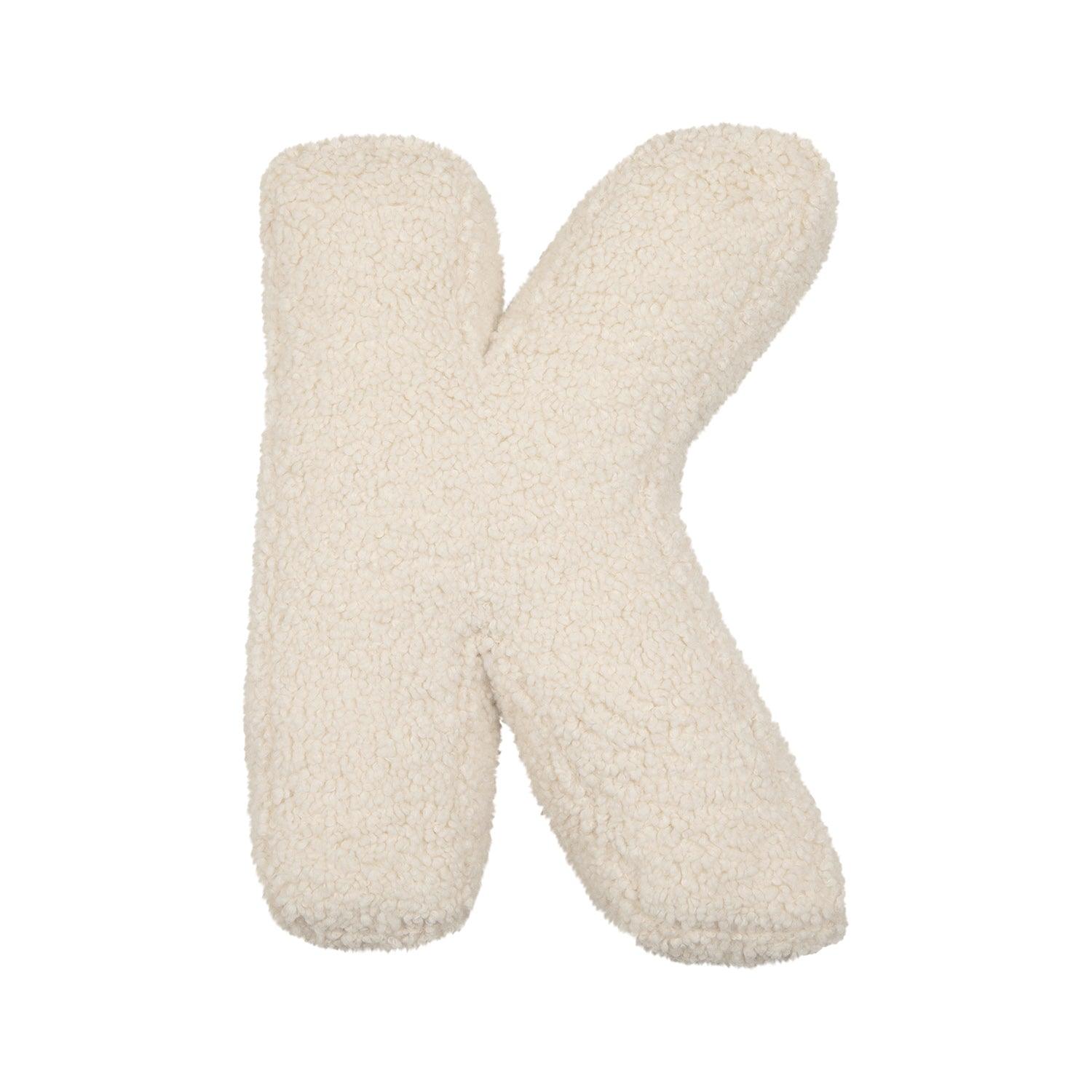 Boucle letter cushion K teddy pillow by bettys home on white background