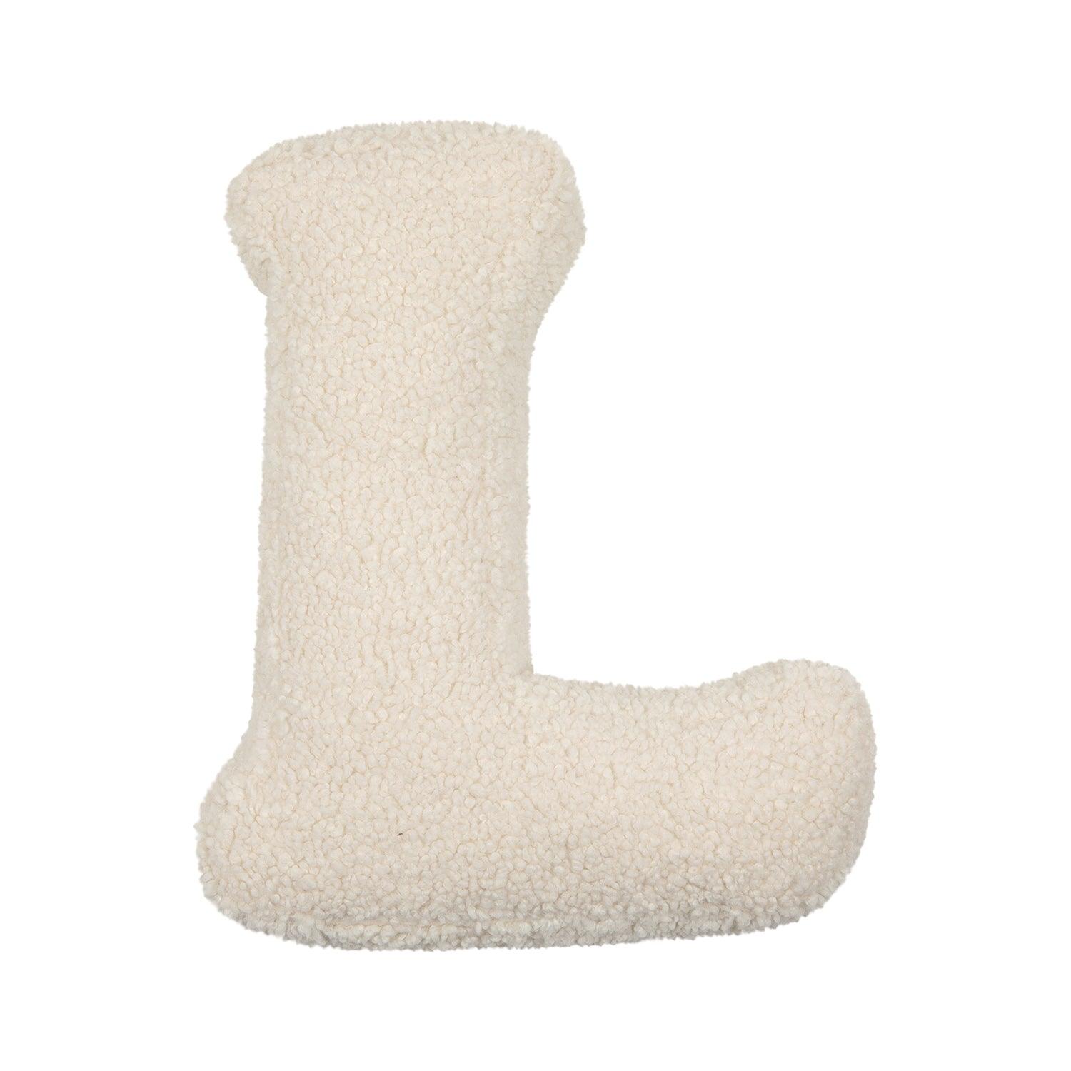 Boucle letter cushion L teddy pillow by bettys home on white background