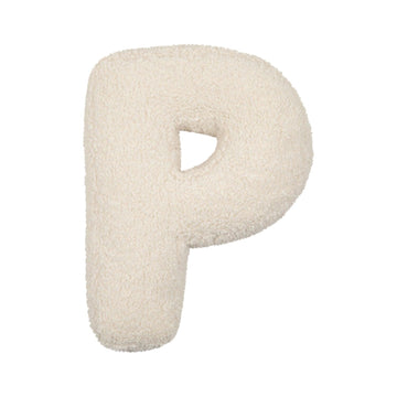 boucle letter cushion P teddy pillow by bettys home on white background