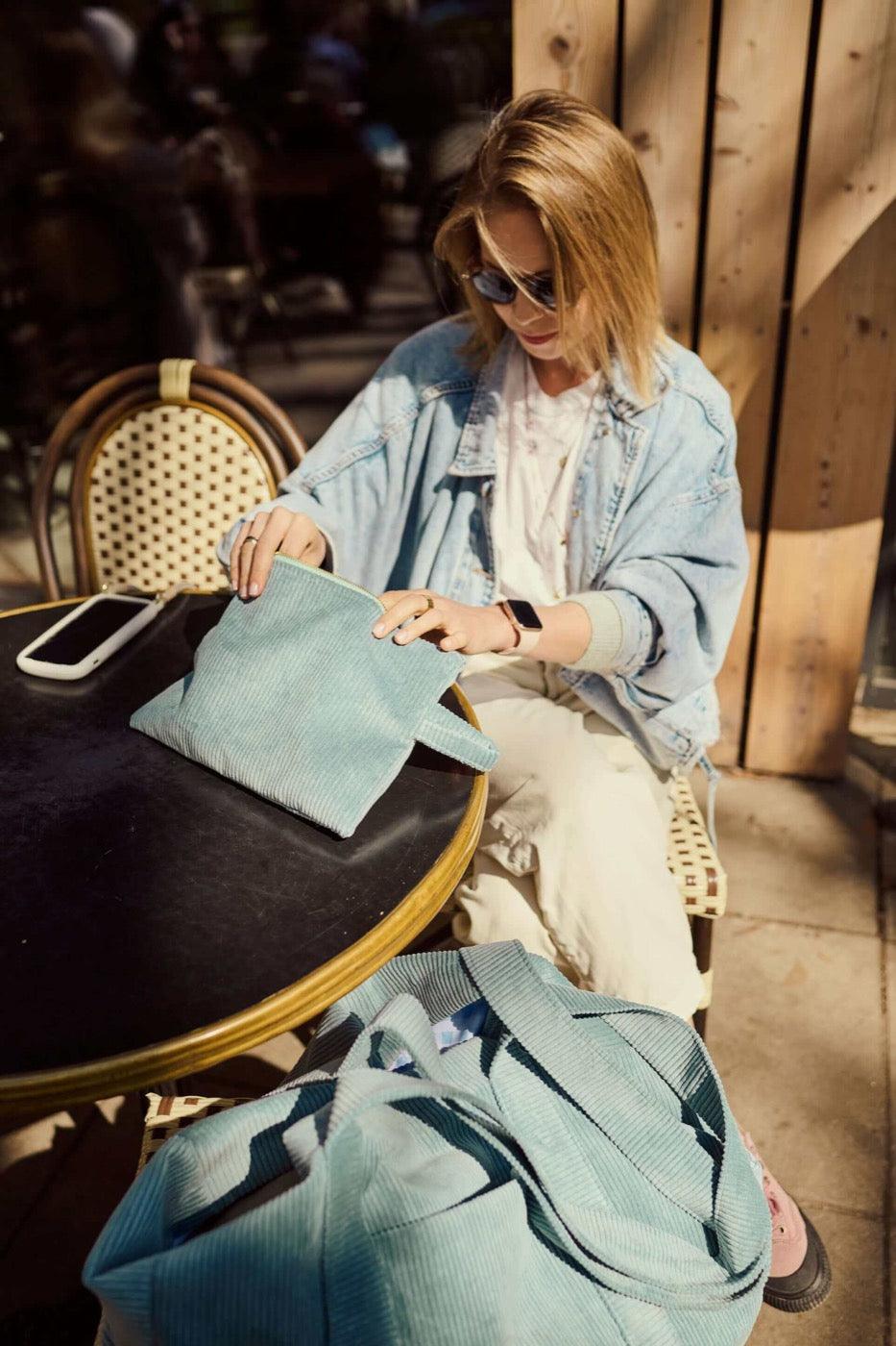 Cord Handtaschen-Organizer Vintage Blau Reisetasche aus Cord