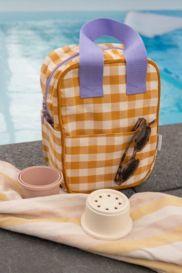 Small kids backpack in gingham yellow boy bettys home under pool