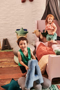 little kids in kindergarten playing with Velvet letter cushions by Bettys Home