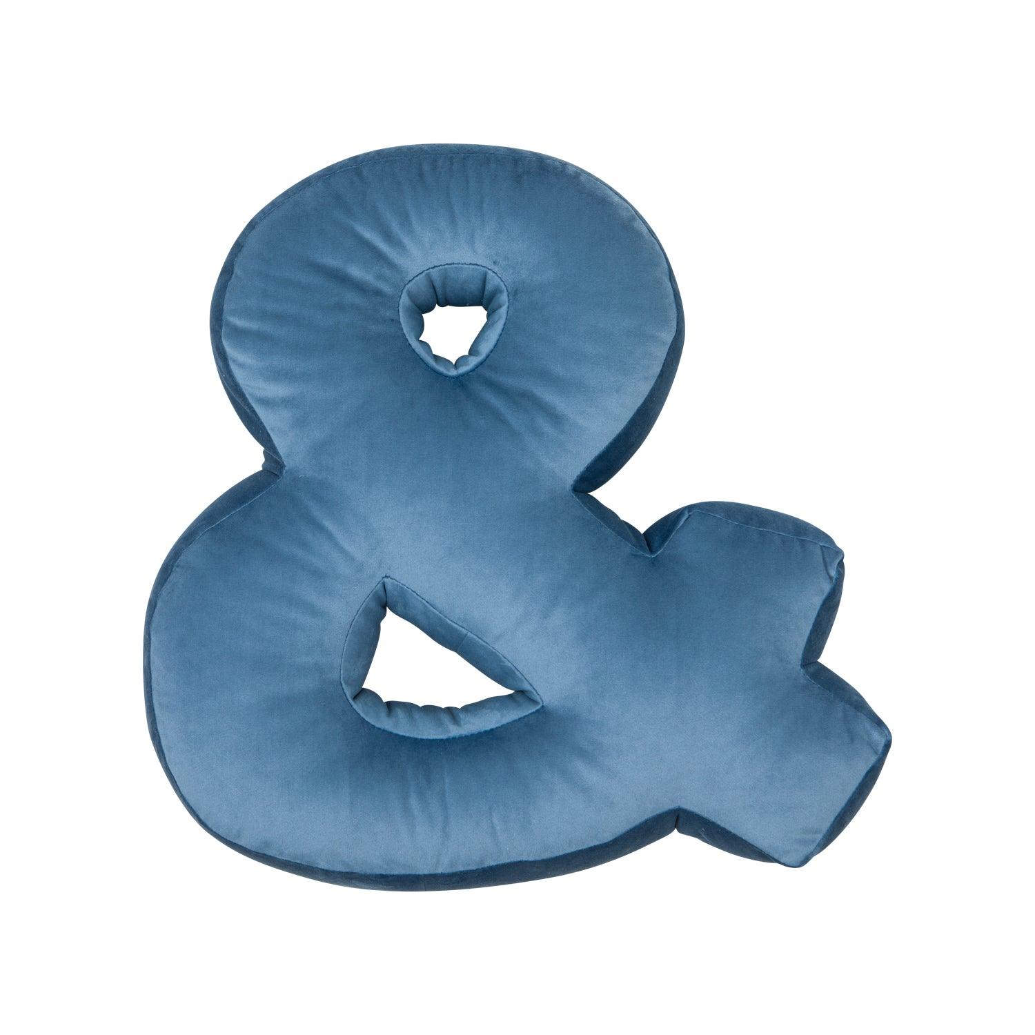 Velvet Letter Cushion & blue by Bettys Home front side. Meaningful valentine's gifts for her.
