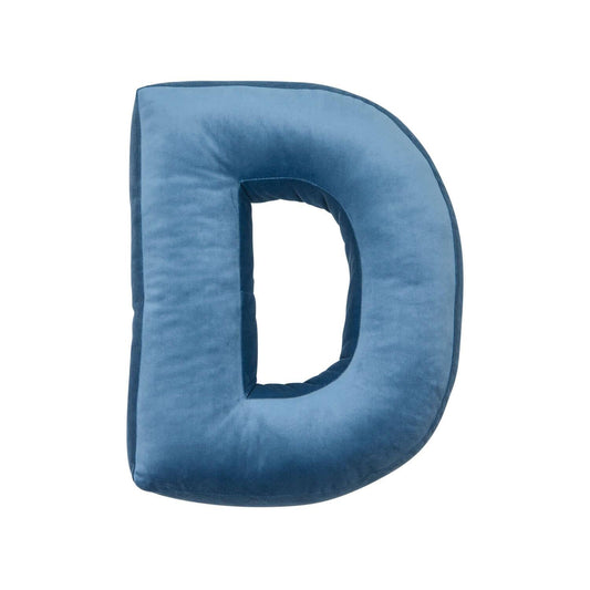 velvet letter cushion d in blue by bettys home