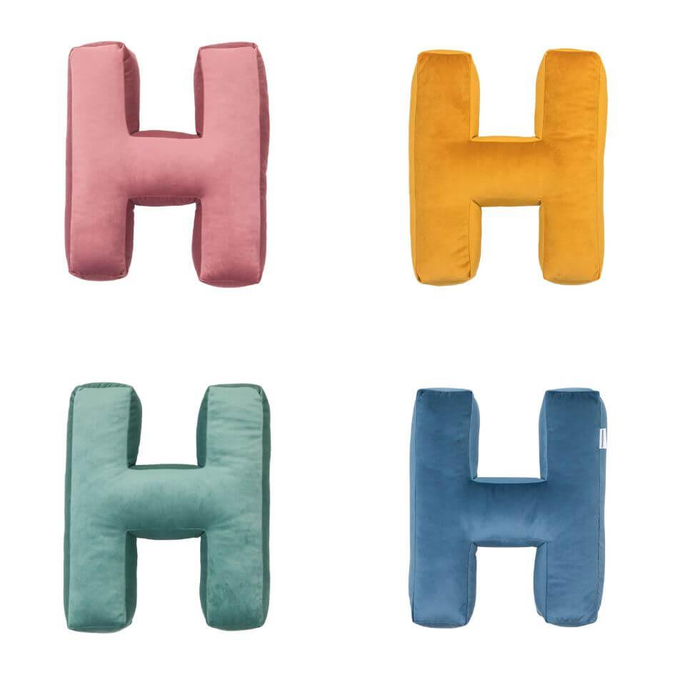 velvet letter cushion h in four colours by Bettys home
