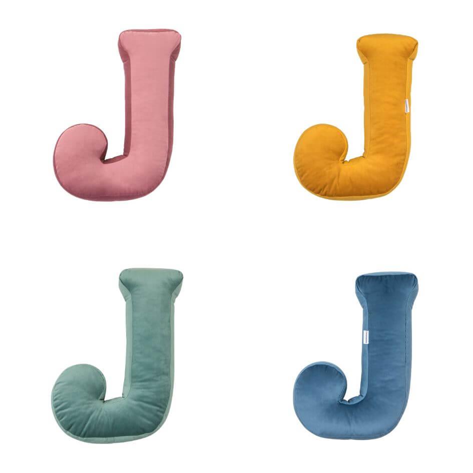 velvet letter cushion j in four colours by bettys home