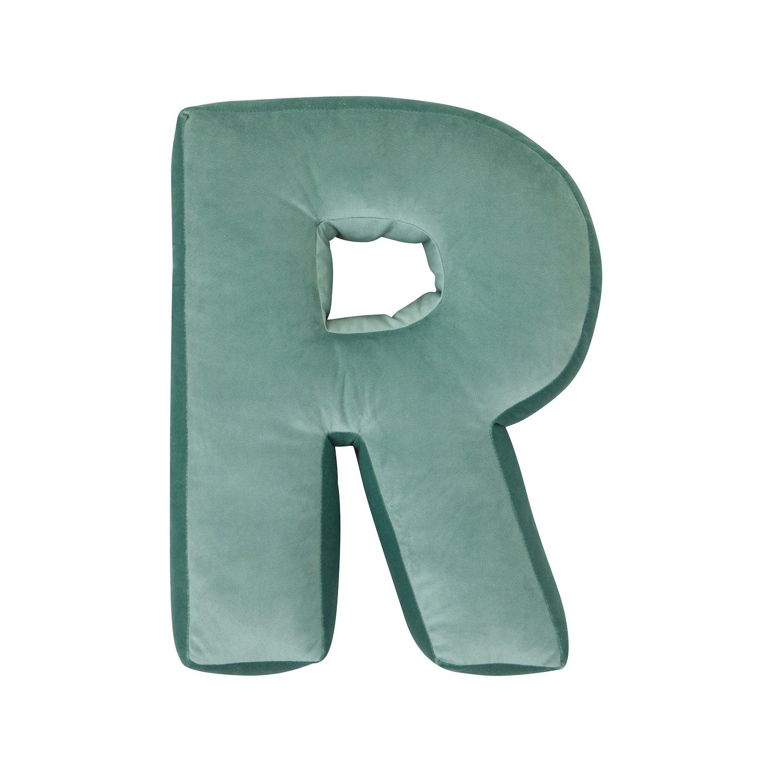 velvet letter cushion r mint by bettys home