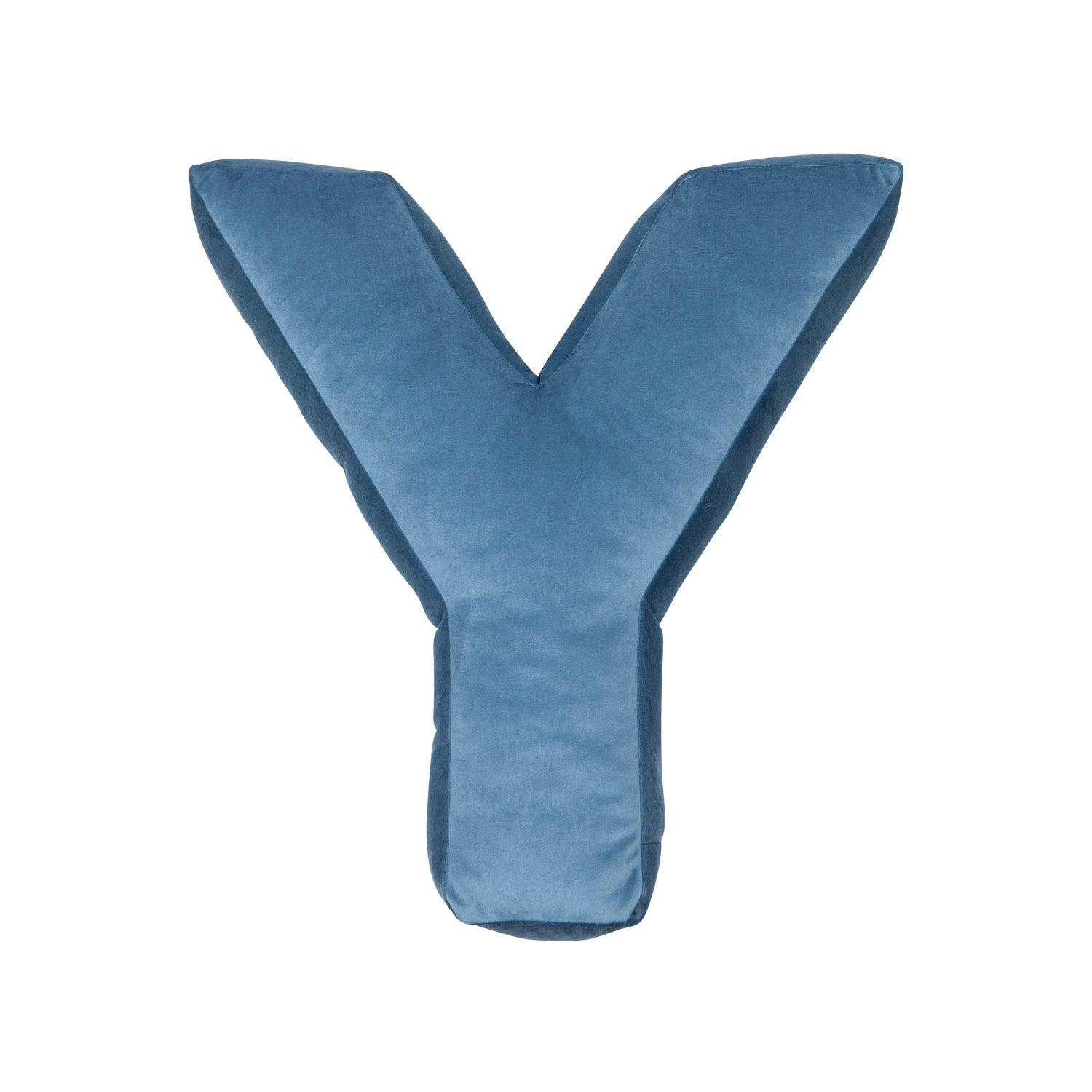 velvet letter cushion y blue by bettys home