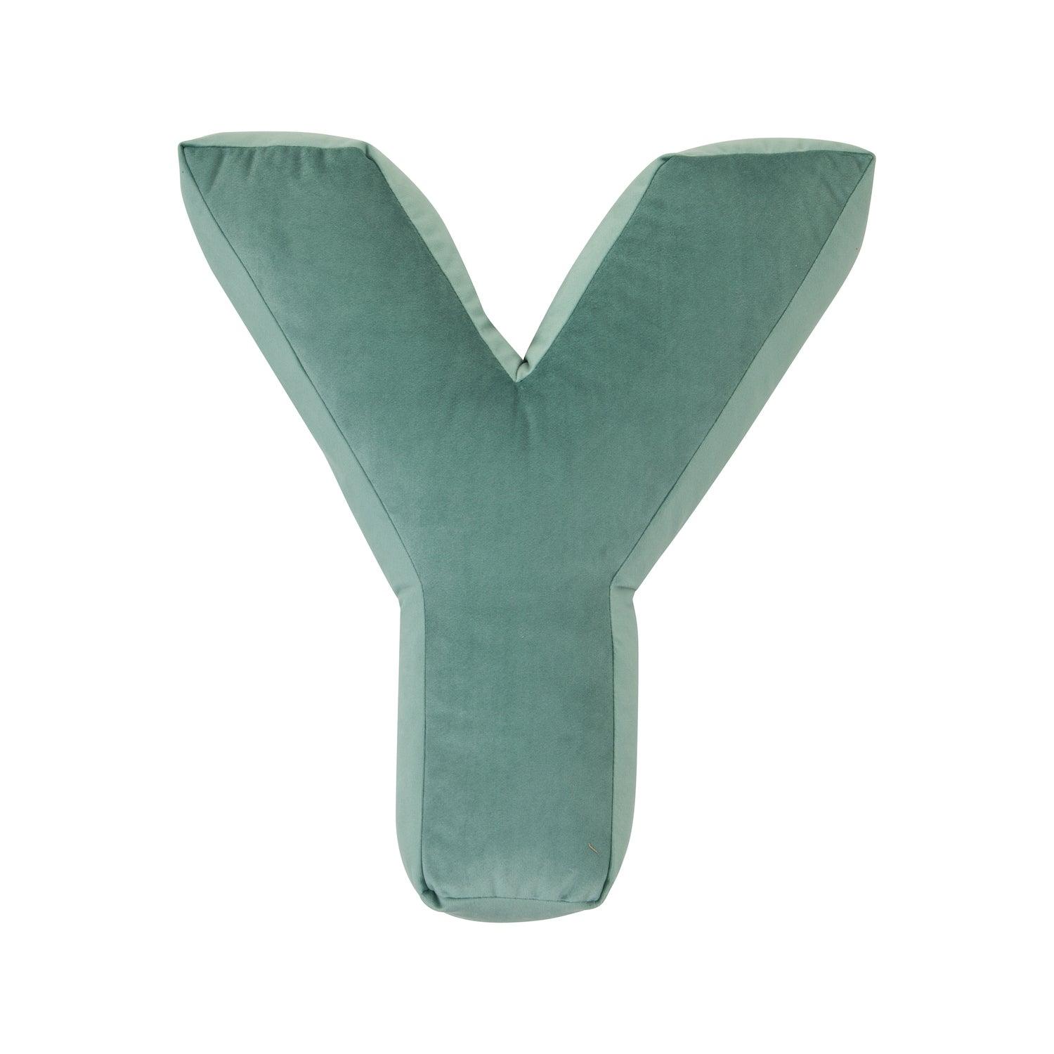 velvet letter cushion y mint by bettys home