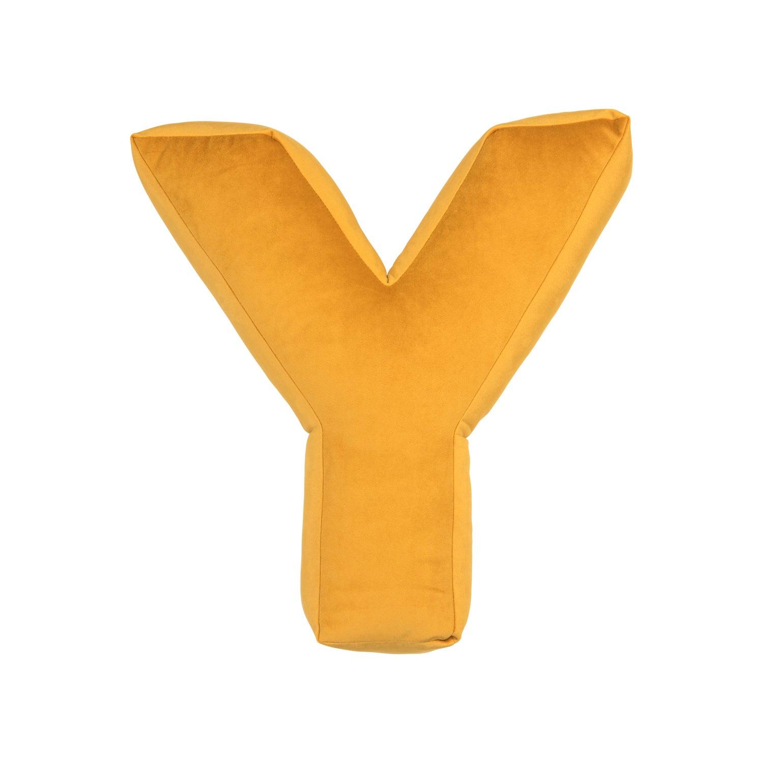velvet letter cushion y yellow by bettys home