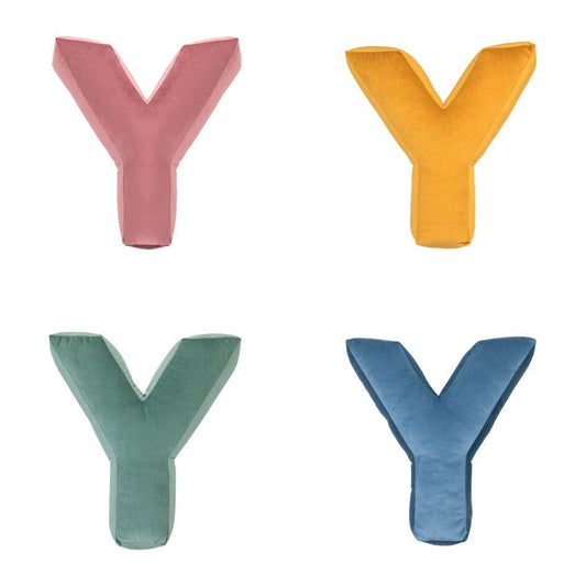 velvet letter cushion y in four colours by bettys home