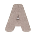 Boucle letter cushion A Mocha by Bettys Home on a white background. teddy cushion