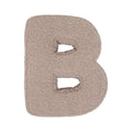 Boucle letter cushion B Mocha by Bettys Home on a white background. teddy cushion