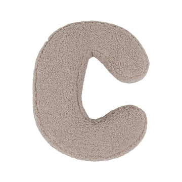 Boucle letter cushion C Mocha by Bettys Home on a white background. teddy cushion