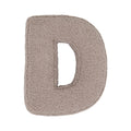 Boucle letter cushion D Mocha by Bettys Home on a white background. teddy cushion