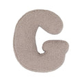 Boucle letter cushion G Mocha by Bettys Home on a white background. teddy cushion