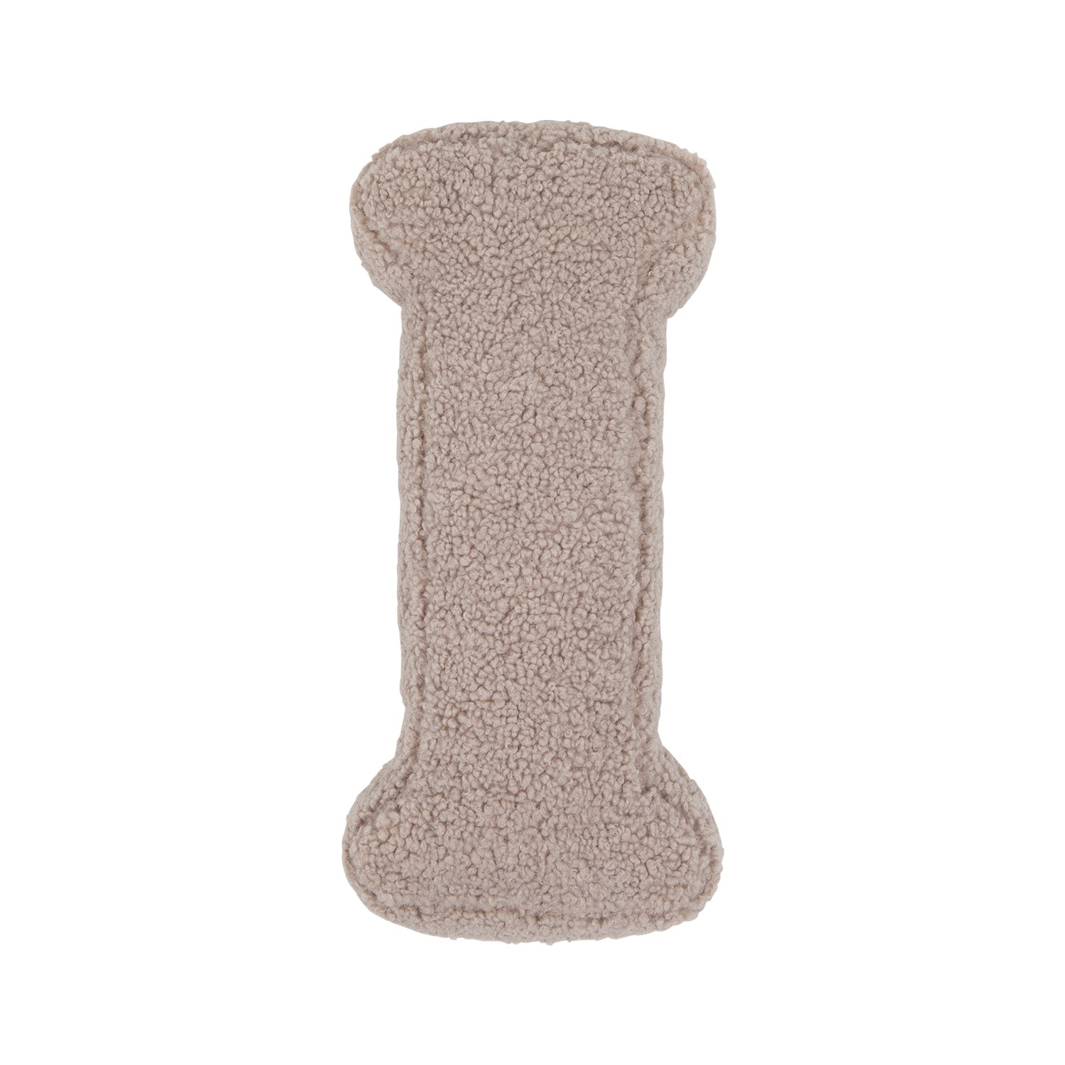Boucle letter cushion I Mocha by Bettys Home on a white background. teddy cushion