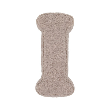 Boucle letter cushion I Mocha by Bettys Home on a white background. teddy cushion