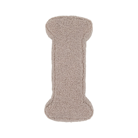 Boucle letter cushion I Mocha by Bettys Home on a white background. teddy cushion