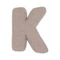 Boucle letter cushion K Mocha by Bettys Home on a white background. teddy cushion