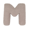 Boucle letter cushion M Mocha by Bettys Home on a white background. teddy cushion