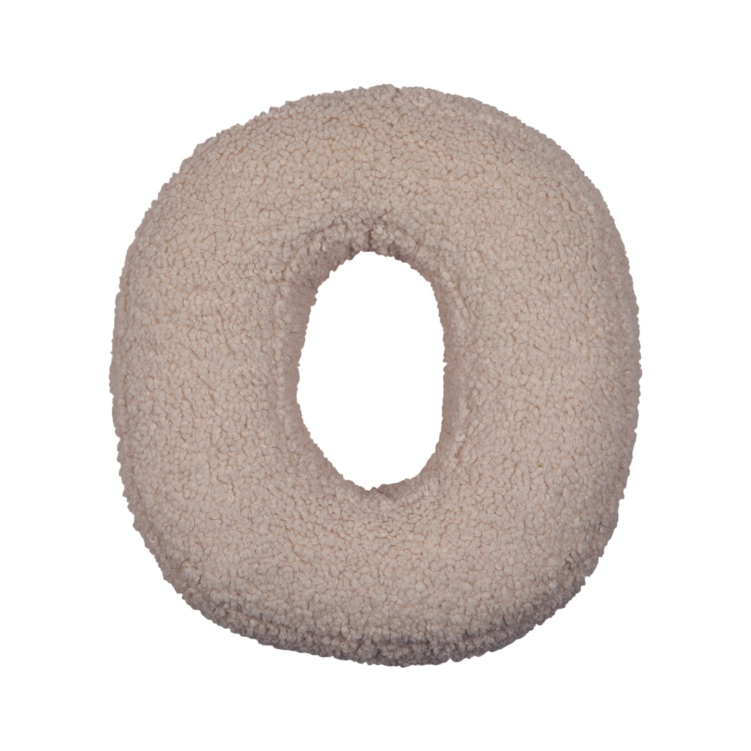 Boucle letter cushion O Mocha by Bettys Home on a white background. teddy cushion