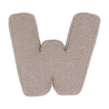 Boucle letter cushion W Mocha by Bettys Home on a white background. teddy cushion
