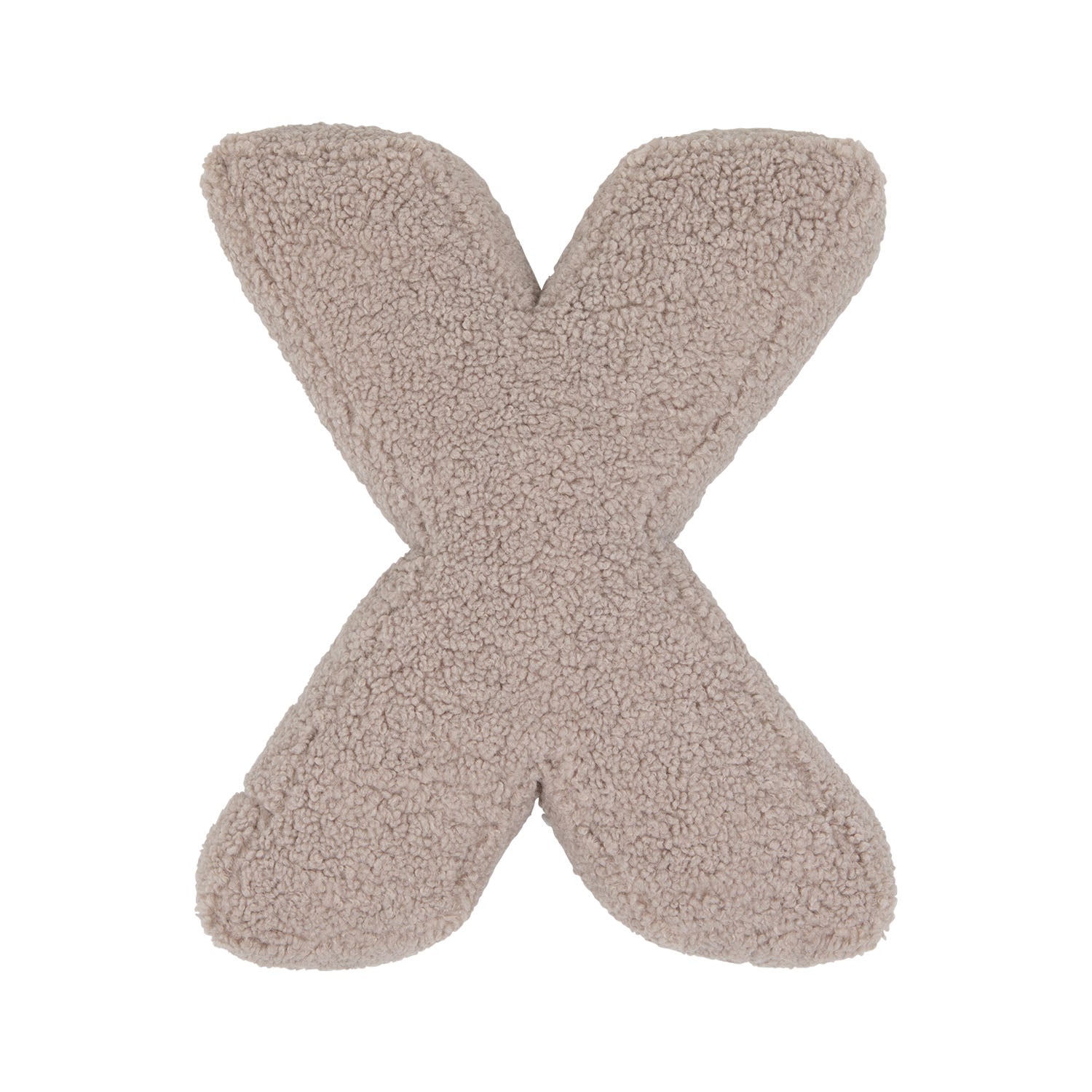 Boucle letter cushion X Mocha by Bettys Home on a white background. teddy cushion