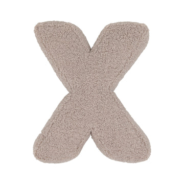 Boucle letter cushion X Mocha by Bettys Home on a white background. teddy cushion