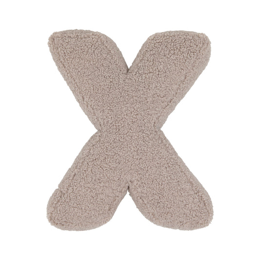 Boucle letter cushion X Mocha by Bettys Home on a white background. teddy cushion