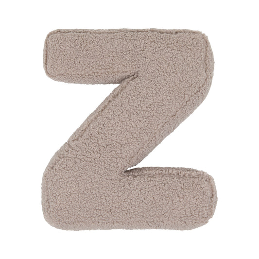 Boucle letter cushion Z Mocha by Bettys Home on a white background. teddy cushion
