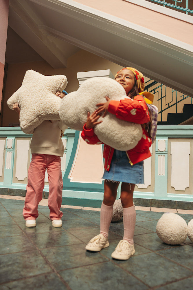 girls in school with boucle star cushion and boucle cloud cushion by bettys home. Teddy pillow