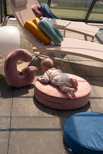 child on large velvet pouf floor ottoman by bettys home
