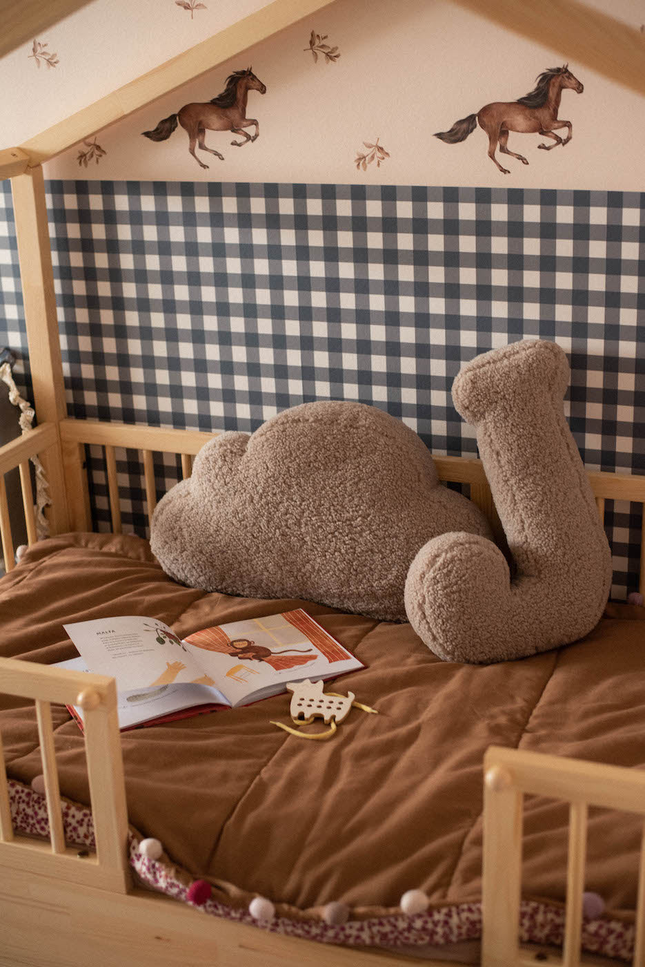 boucle letter cushion mocha by bettys home. kids room deco idea. teddy cushion mocha