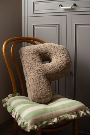 boucle letter cushion mocha by bettys home. kids room deco idea. teddy cushion mocha