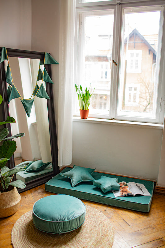 Grand Pouf Velours Menthe | Pouf de sol rond