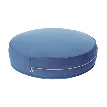 Large Velvet pouf blue front