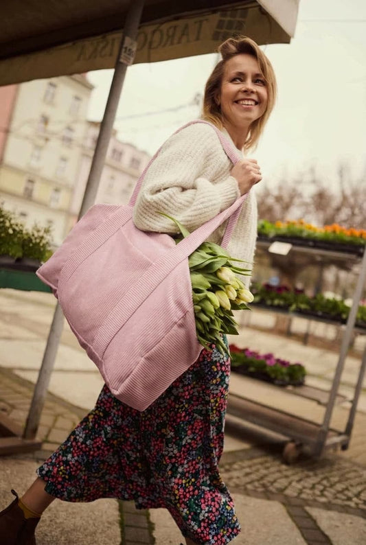 Borsa Mamma in Velluto a Coste Crema | Borsa di tela