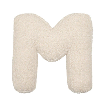 Boucle letter cushion M teddy pillow by bettys home on white background 