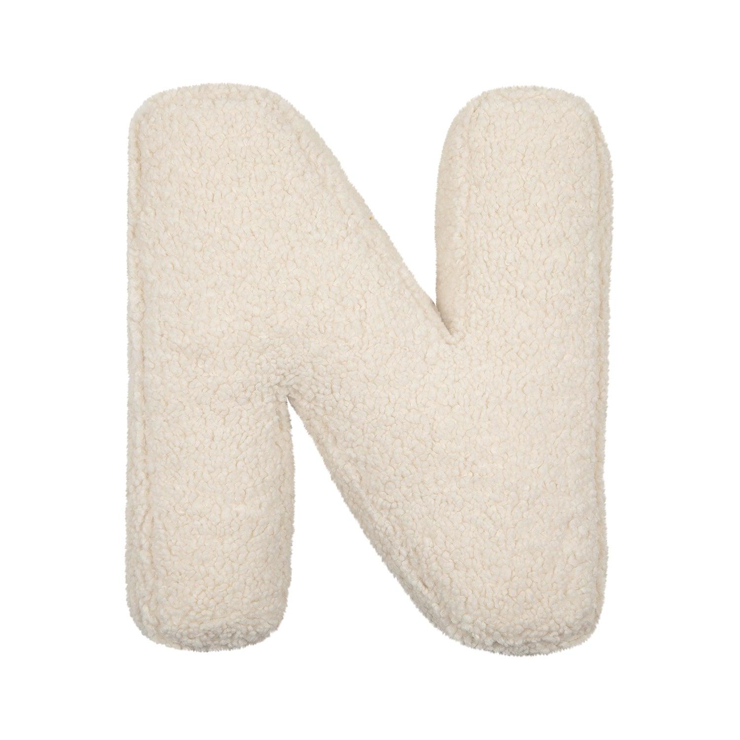 boucle letter cushion N teddy pillow by bettys home on white background