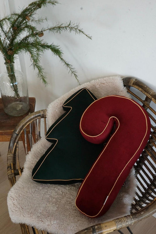 Christmas Candy cane cushion wine red by bettys home on chair with christmas tree cushion as xmas style decorations