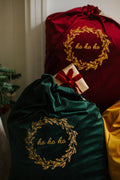 christmas sack embroidered ho ho ho by Bettys Home in green and red 