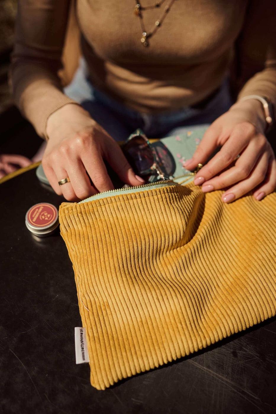 corduroy pouches in yellow by bettys home