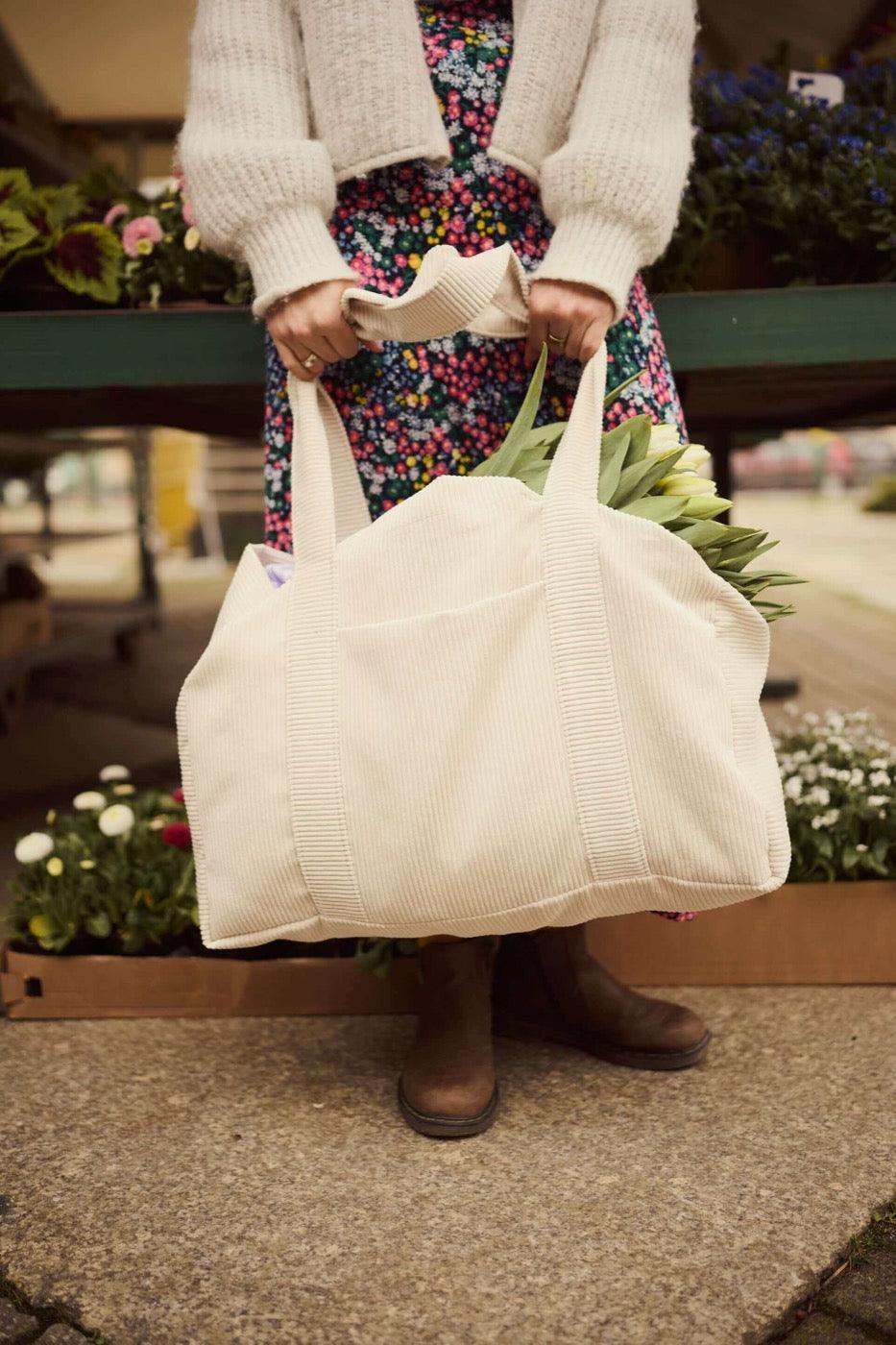 corduroy shopper bag in cream by bettys home. tote bag a