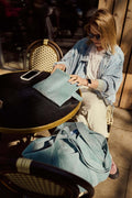 Corduroy mom bag in blue by bettys home and happy woman.