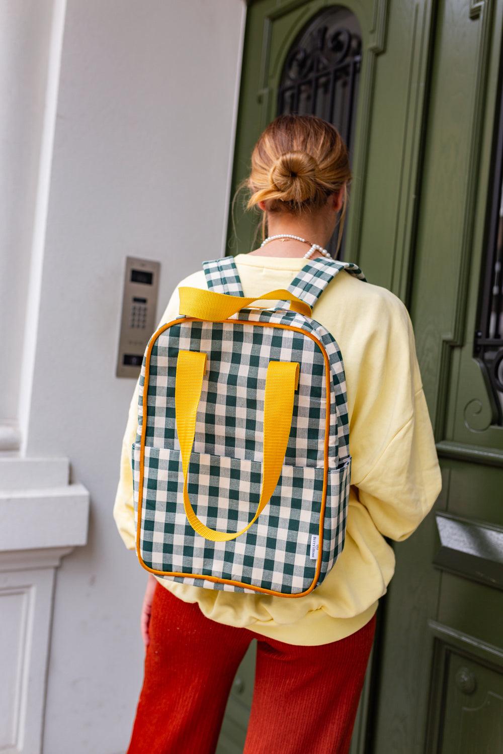 Checked Backpack Large Backpack | Gingham | Sunflower | Checkered Backpack